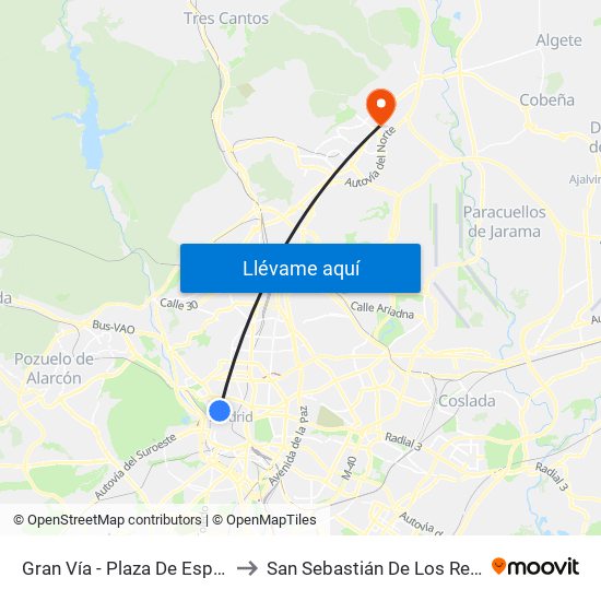 Gran Vía - Plaza De España to San Sebastián De Los Reyes map