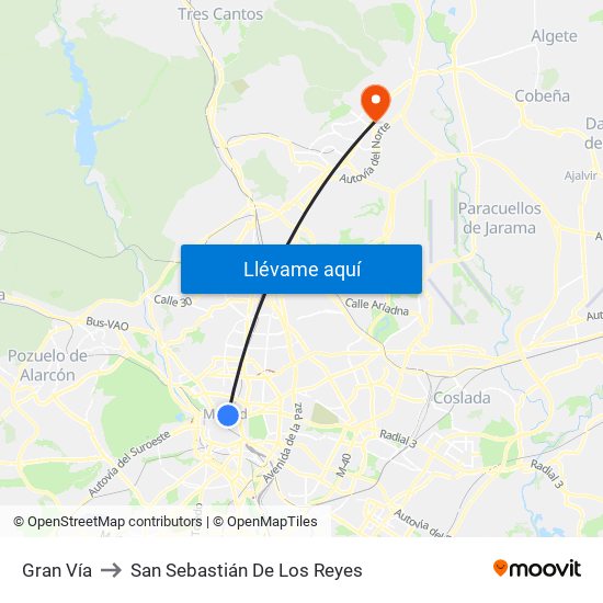 Gran Vía to San Sebastián De Los Reyes map