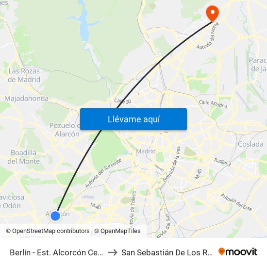 Berlín - Est. Alcorcón Central to San Sebastián De Los Reyes map