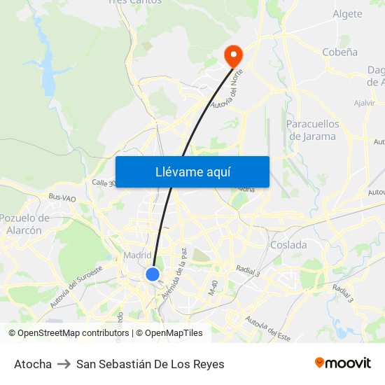 Atocha to San Sebastián De Los Reyes map