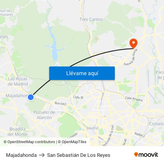 Majadahonda to San Sebastián De Los Reyes map