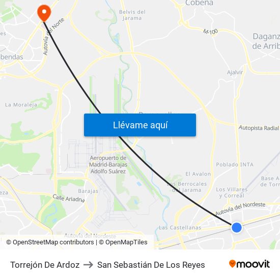 Torrejón De Ardoz to San Sebastián De Los Reyes map