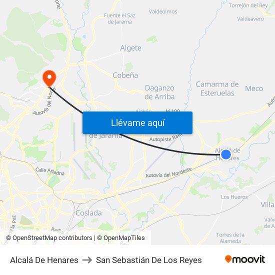 Alcalá De Henares to San Sebastián De Los Reyes map