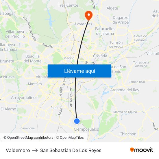 Valdemoro to San Sebastián De Los Reyes map