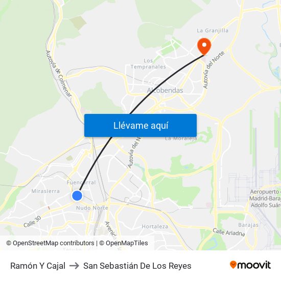 Ramón Y Cajal to San Sebastián De Los Reyes map
