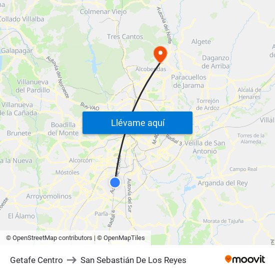 Getafe Centro to San Sebastián De Los Reyes map