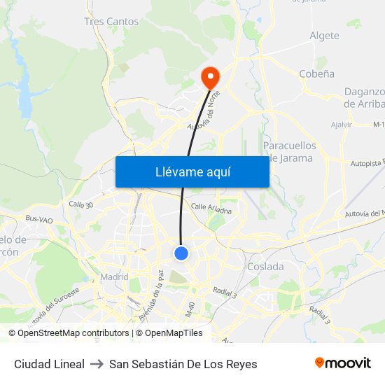 Ciudad Lineal to San Sebastián De Los Reyes map