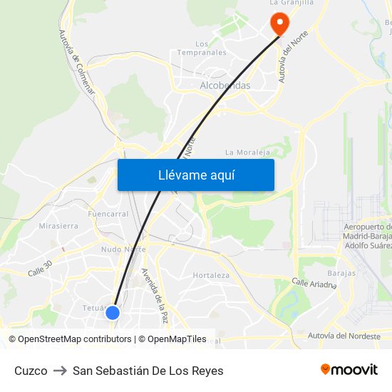 Cuzco to San Sebastián De Los Reyes map