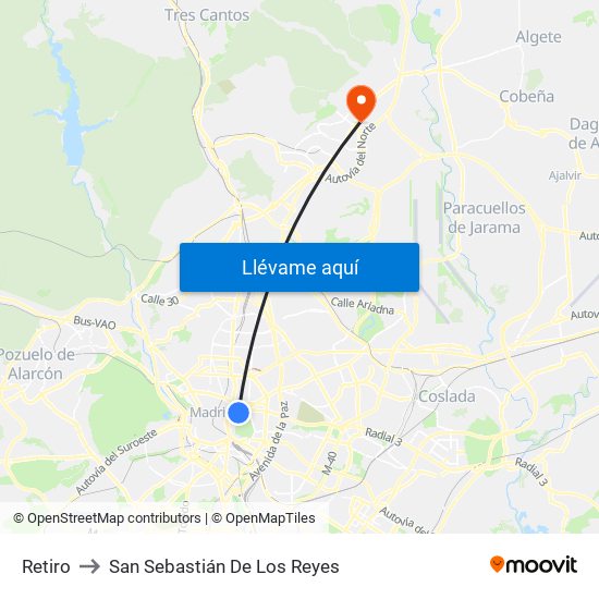 Retiro to San Sebastián De Los Reyes map