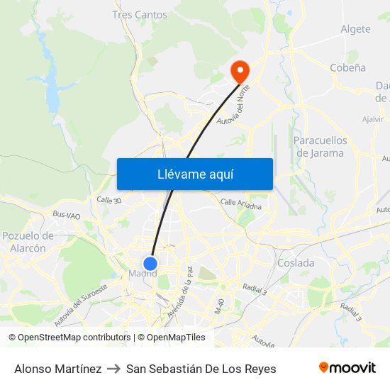 Alonso Martínez to San Sebastián De Los Reyes map