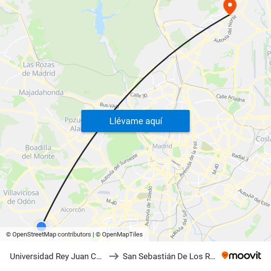 Universidad Rey Juan Carlos to San Sebastián De Los Reyes map