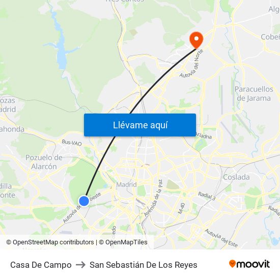 Casa De Campo to San Sebastián De Los Reyes map