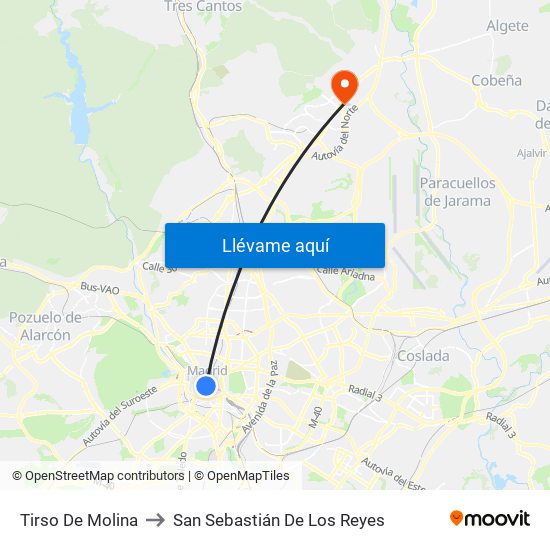 Tirso De Molina to San Sebastián De Los Reyes map