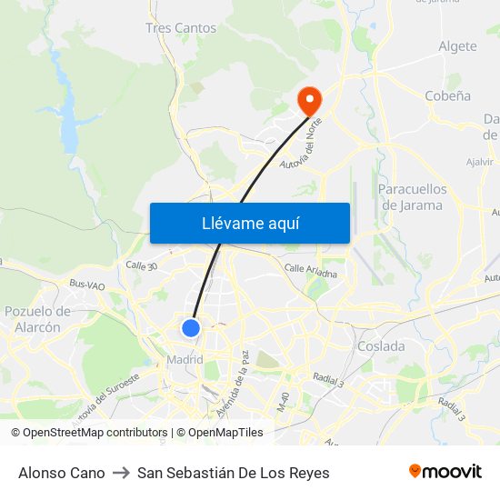 Alonso Cano to San Sebastián De Los Reyes map