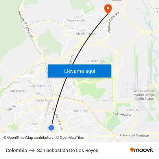 Colombia to San Sebastián De Los Reyes map