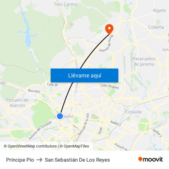 Príncipe Pío to San Sebastián De Los Reyes map