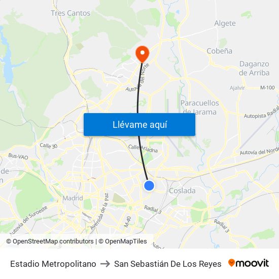 Estadio Metropolitano to San Sebastián De Los Reyes map