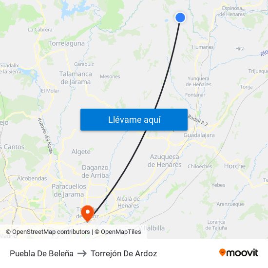 Puebla De Beleña to Torrejón De Ardoz map