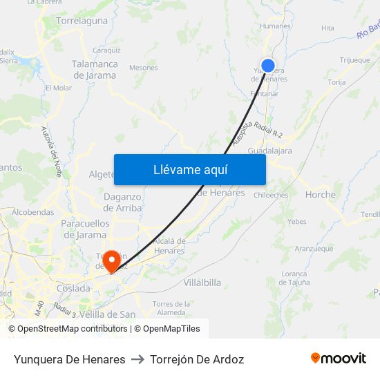 Yunquera De Henares to Torrejón De Ardoz map