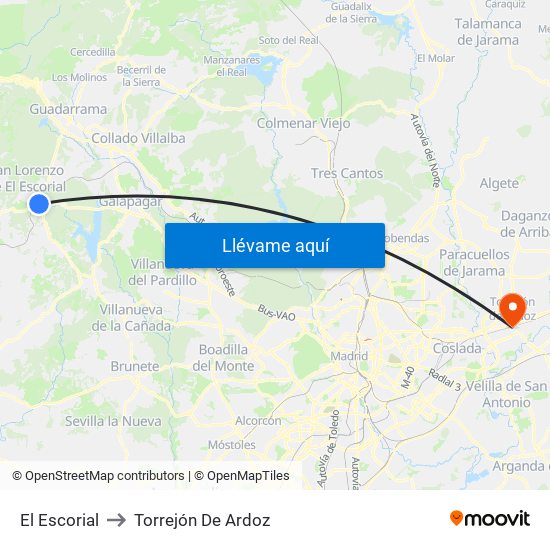 El Escorial to Torrejón De Ardoz map
