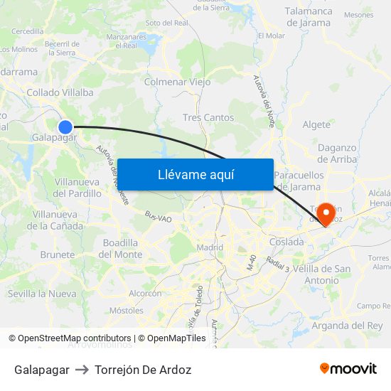 Galapagar to Torrejón De Ardoz map
