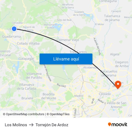 Los Molinos to Torrejón De Ardoz map