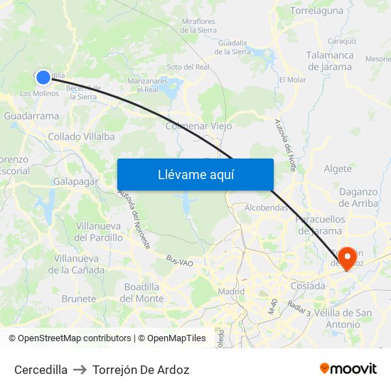 Cercedilla to Torrejón De Ardoz map