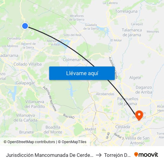 Jurisdicción Mancomunada De Cerdedilla Y Navacerrada to Torrejón De Ardoz map