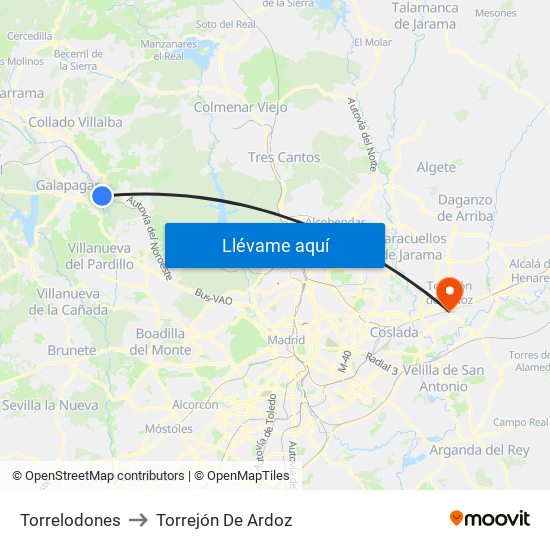 Torrelodones to Torrejón De Ardoz map