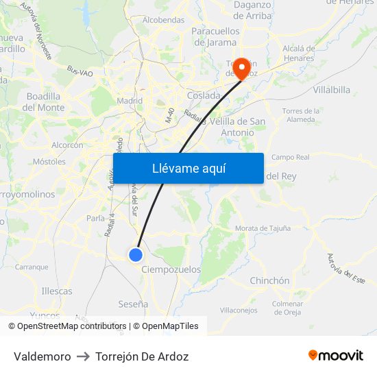 Valdemoro to Torrejón De Ardoz map