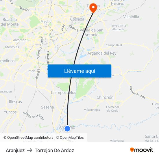 Aranjuez to Torrejón De Ardoz map