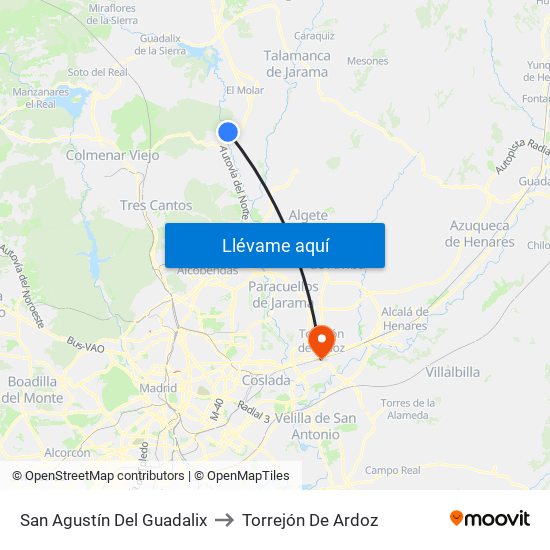 San Agustín Del Guadalix to Torrejón De Ardoz map