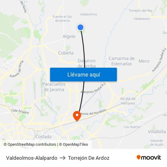 Valdeolmos-Alalpardo to Torrejón De Ardoz map