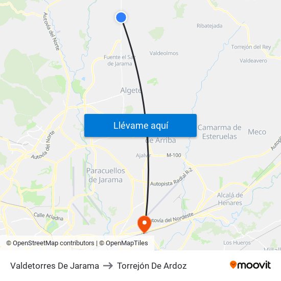 Valdetorres De Jarama to Torrejón De Ardoz map