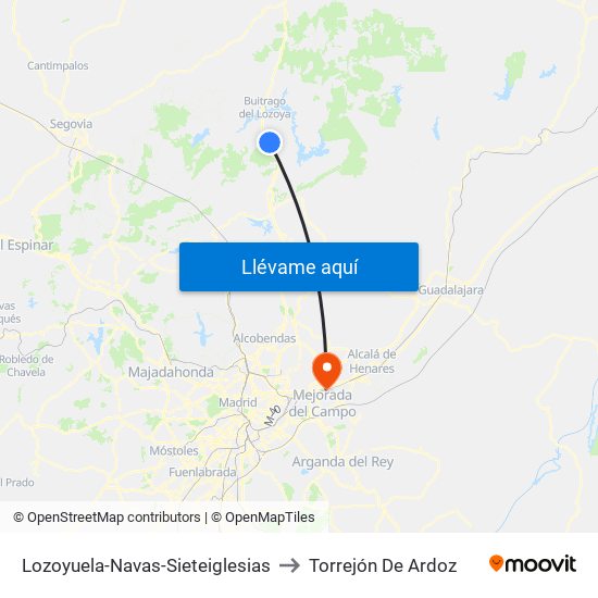 Lozoyuela-Navas-Sieteiglesias to Torrejón De Ardoz map