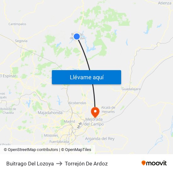 Buitrago Del Lozoya to Torrejón De Ardoz map