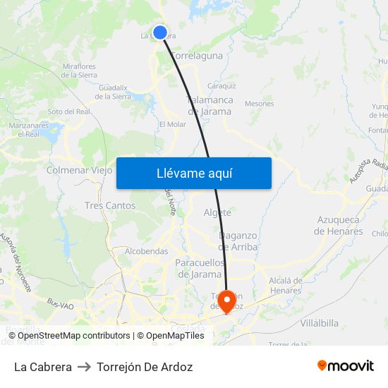 La Cabrera to Torrejón De Ardoz map