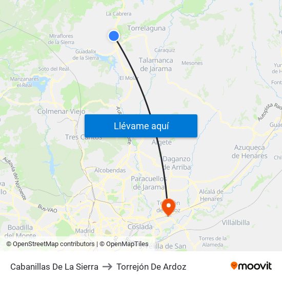 Cabanillas De La Sierra to Torrejón De Ardoz map
