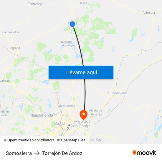 Somosierra to Torrejón De Ardoz map