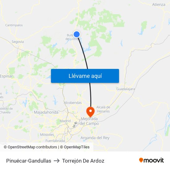 Pinuécar-Gandullas to Torrejón De Ardoz map