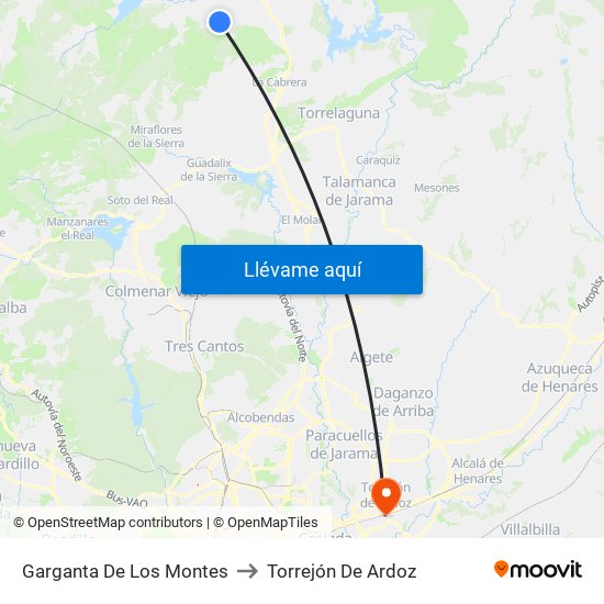 Garganta De Los Montes to Torrejón De Ardoz map