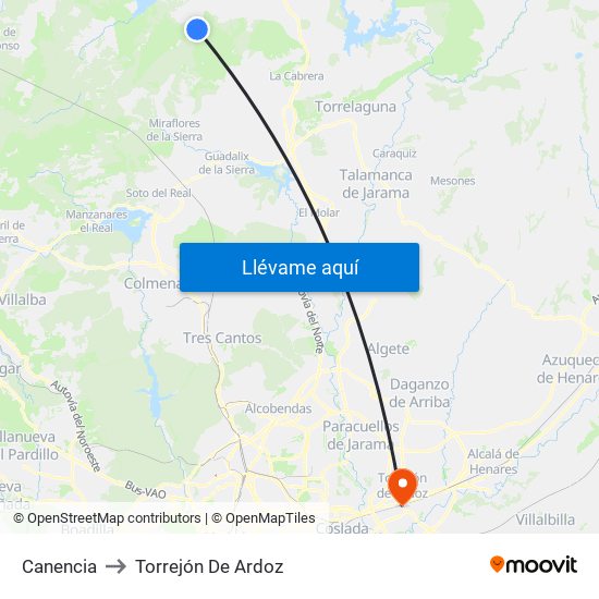 Canencia to Torrejón De Ardoz map