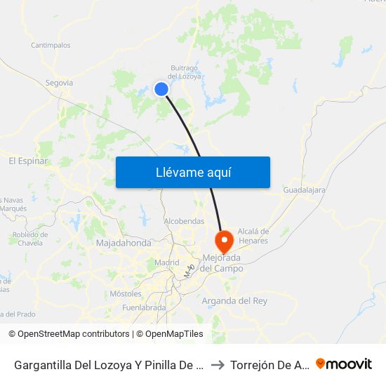 Gargantilla Del Lozoya Y Pinilla De Buitrago to Torrejón De Ardoz map