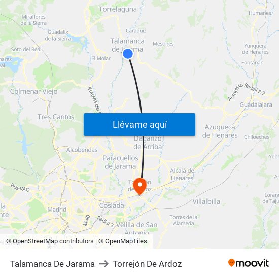 Talamanca De Jarama to Torrejón De Ardoz map