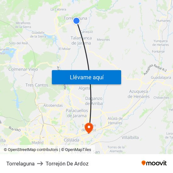 Torrelaguna to Torrejón De Ardoz map