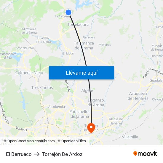 El Berrueco to Torrejón De Ardoz map