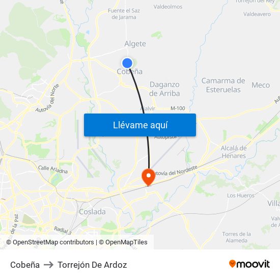 Cobeña to Torrejón De Ardoz map