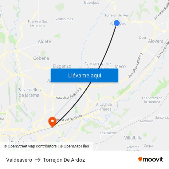 Valdeavero to Torrejón De Ardoz map