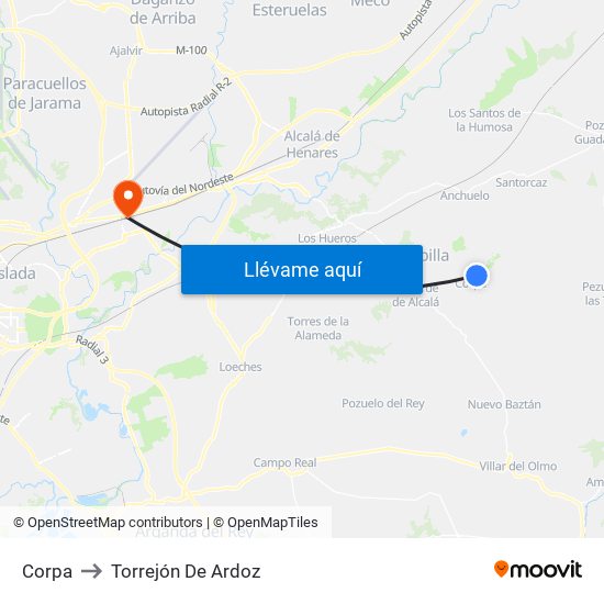 Corpa to Torrejón De Ardoz map