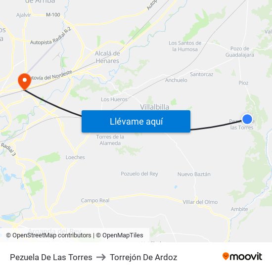 Pezuela De Las Torres to Torrejón De Ardoz map